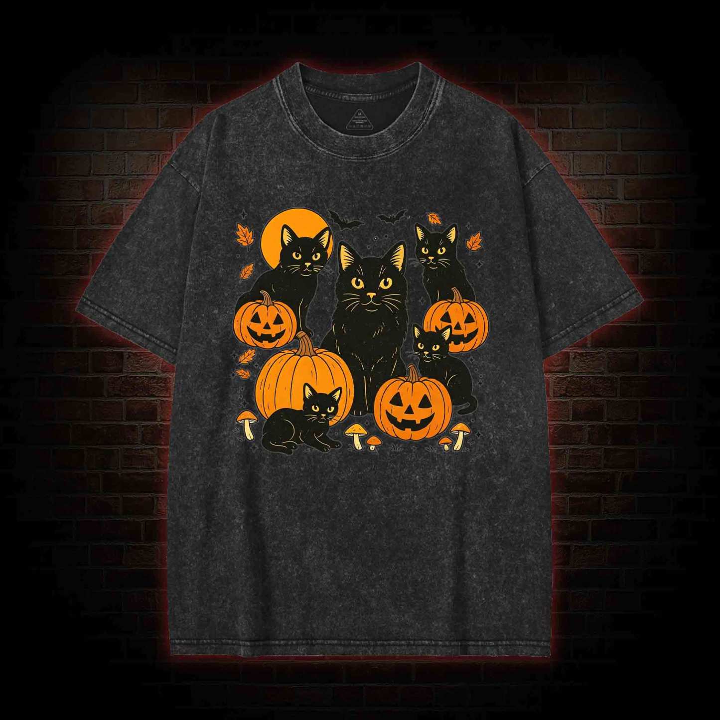 Black Cat & Pumpkins Washed T-shirt
