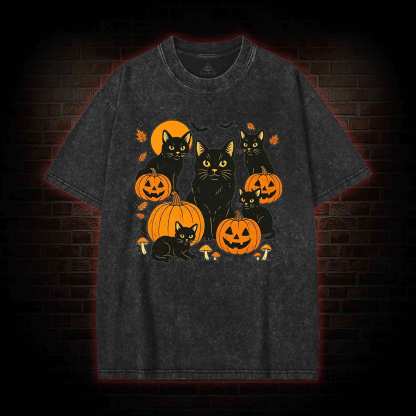 Black Cat & Pumpkins Washed T-shirt
