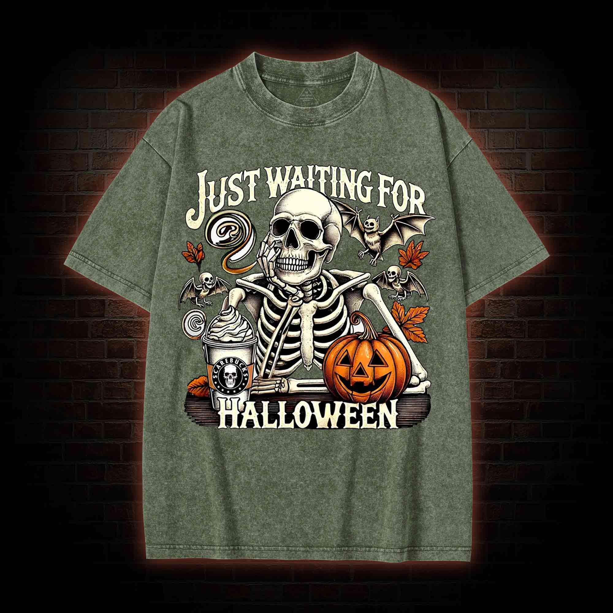 Just Waiting for Halloween Washed T-shirt