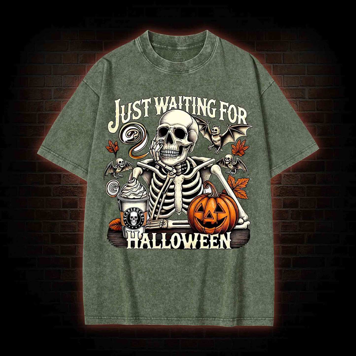 Just Waiting for Halloween Washed T-shirt