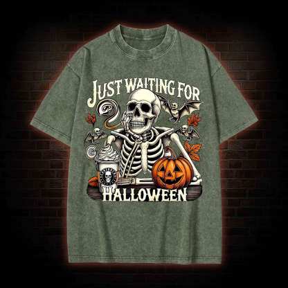 Just Waiting for Halloween Washed T-shirt