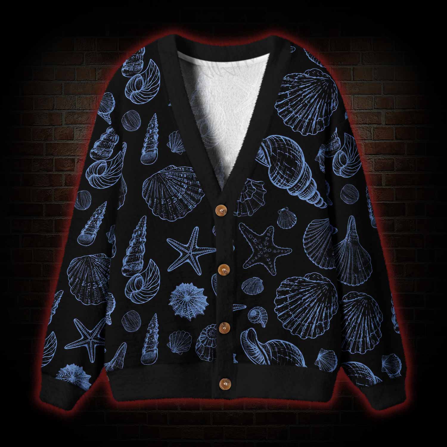 Blue Seashell Cardigan Sweater