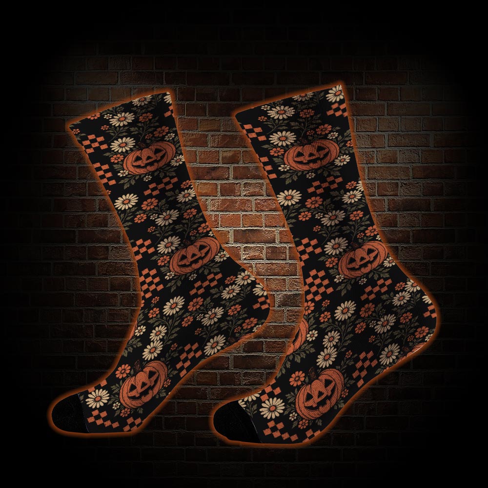 Retro Floral Pumpkin Socks