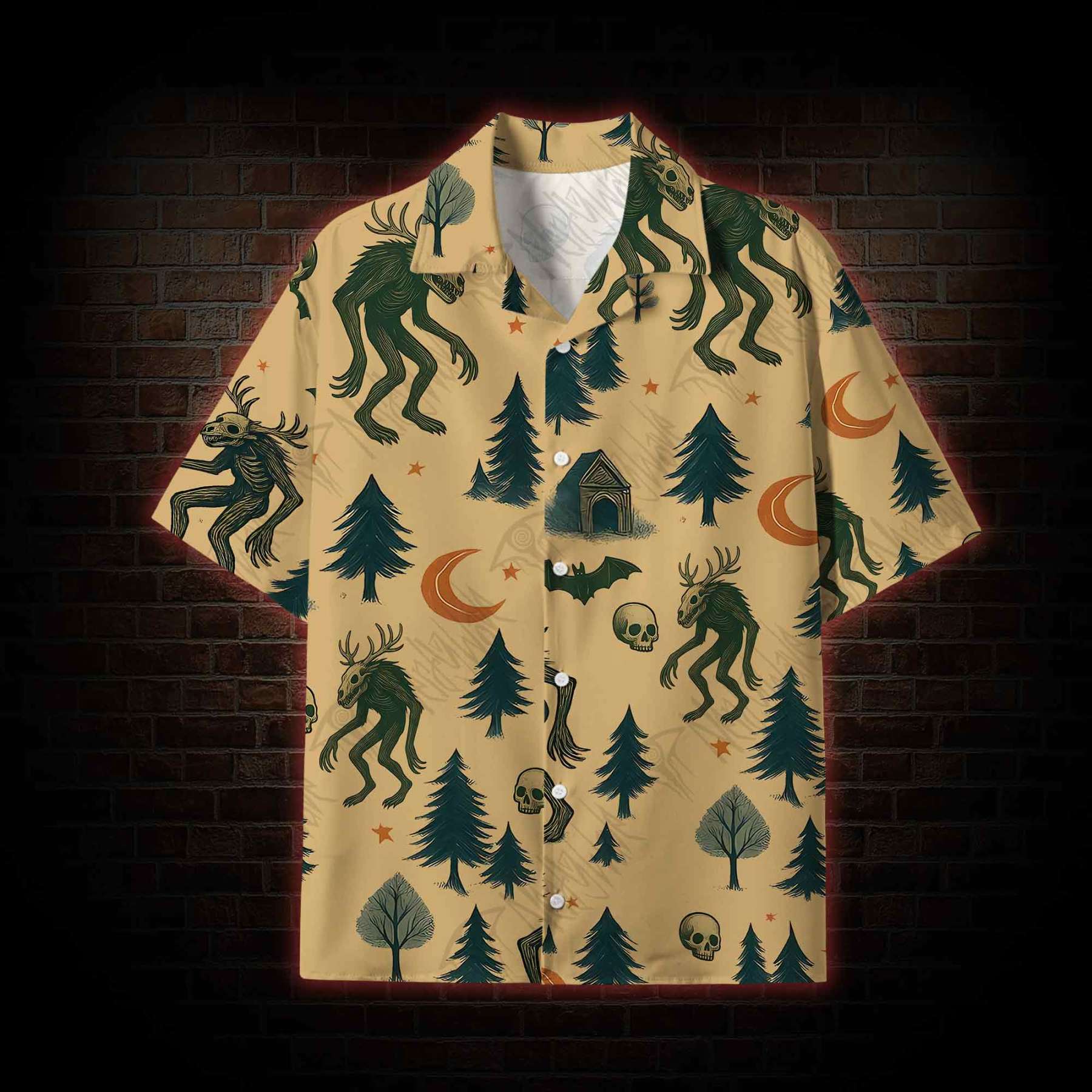 Wendigo in the Forest Lightweight Hawaiian Shirt