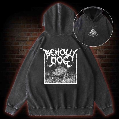 Behold Dog Back Print Washed Hoodie