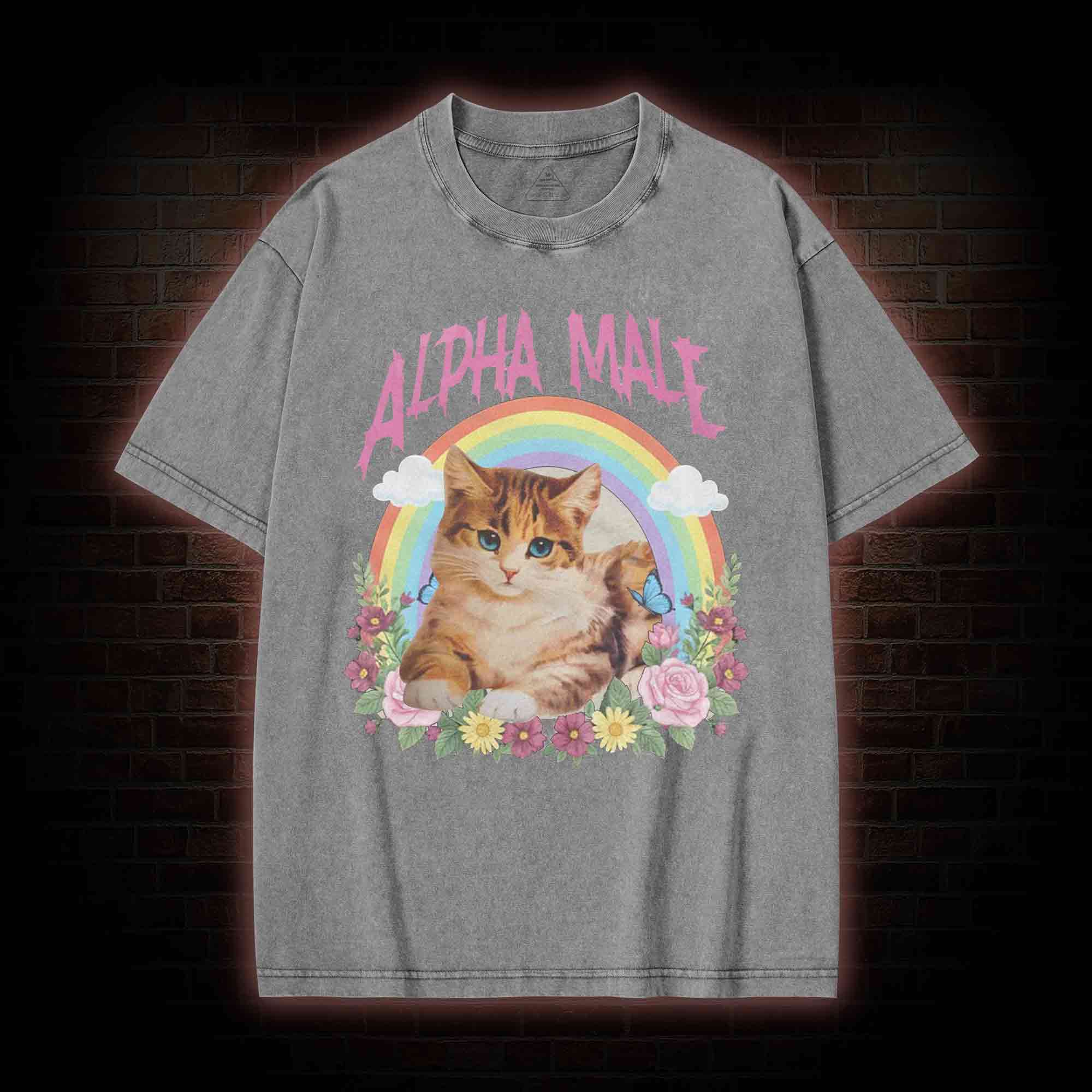 Alpha Male Funny Kitten Washed T-shirt