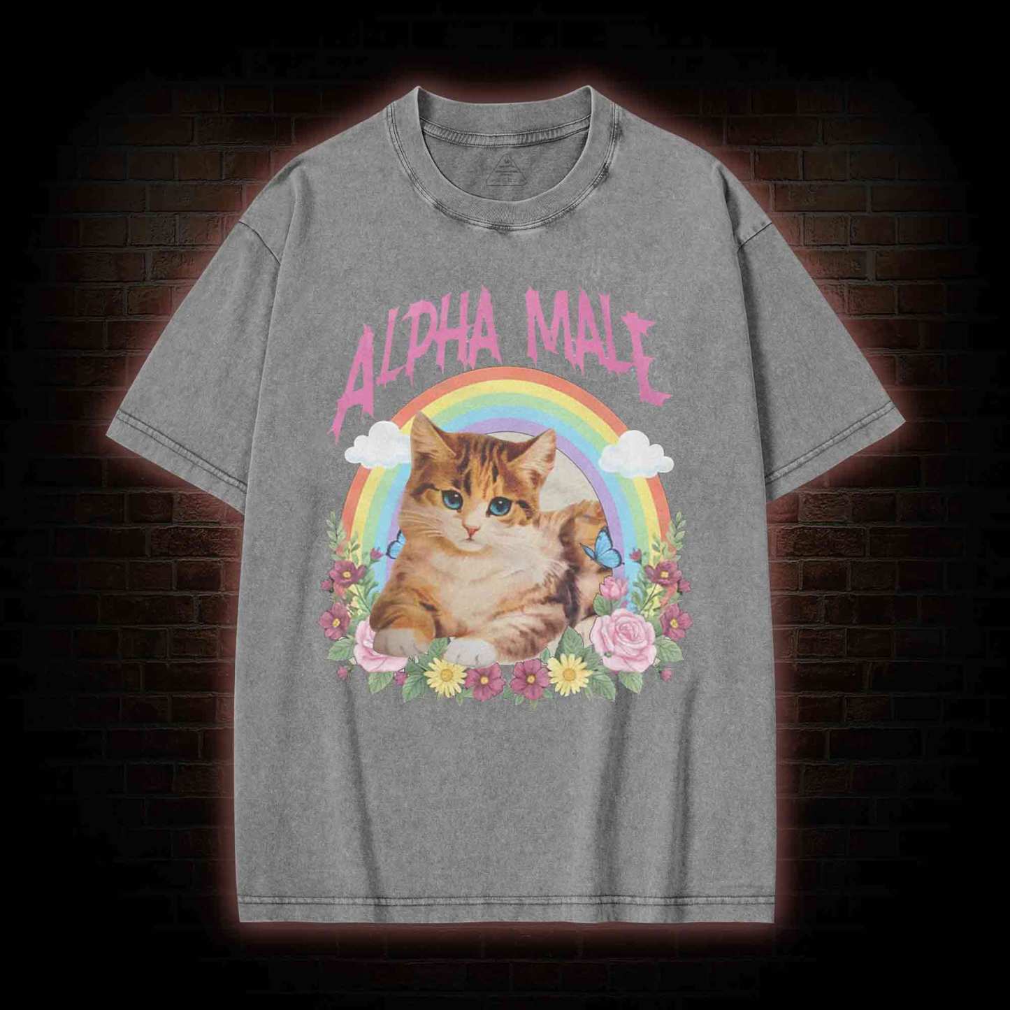 Alpha Male Funny Kitten Washed T-shirt