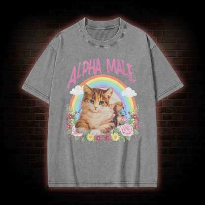 Alpha Male Funny Kitten Washed T-shirt