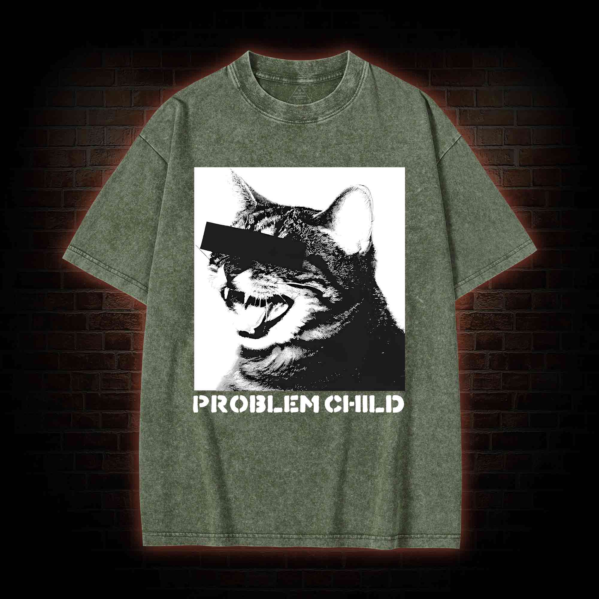 Problem Child Cat Washed T-shirt