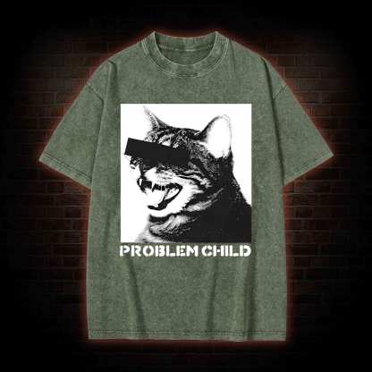 Problem Child Cat Washed T-shirt