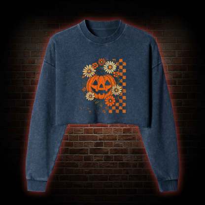 Groovy Pumpkin Washed Cropped Sweatshirts