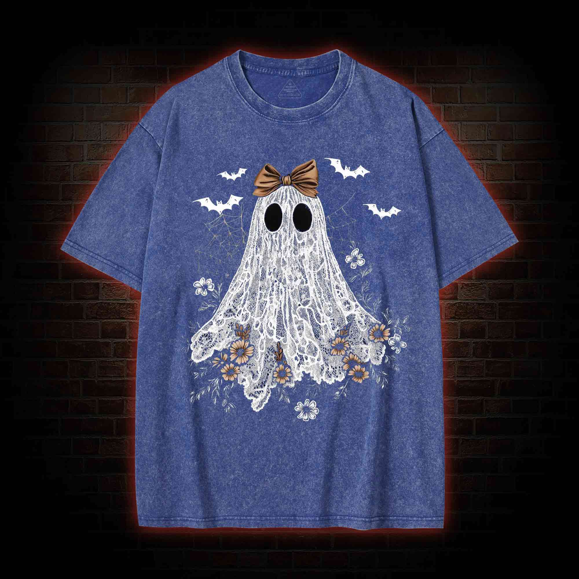 Floral Cute Halloween Ghost Washed T-shirt