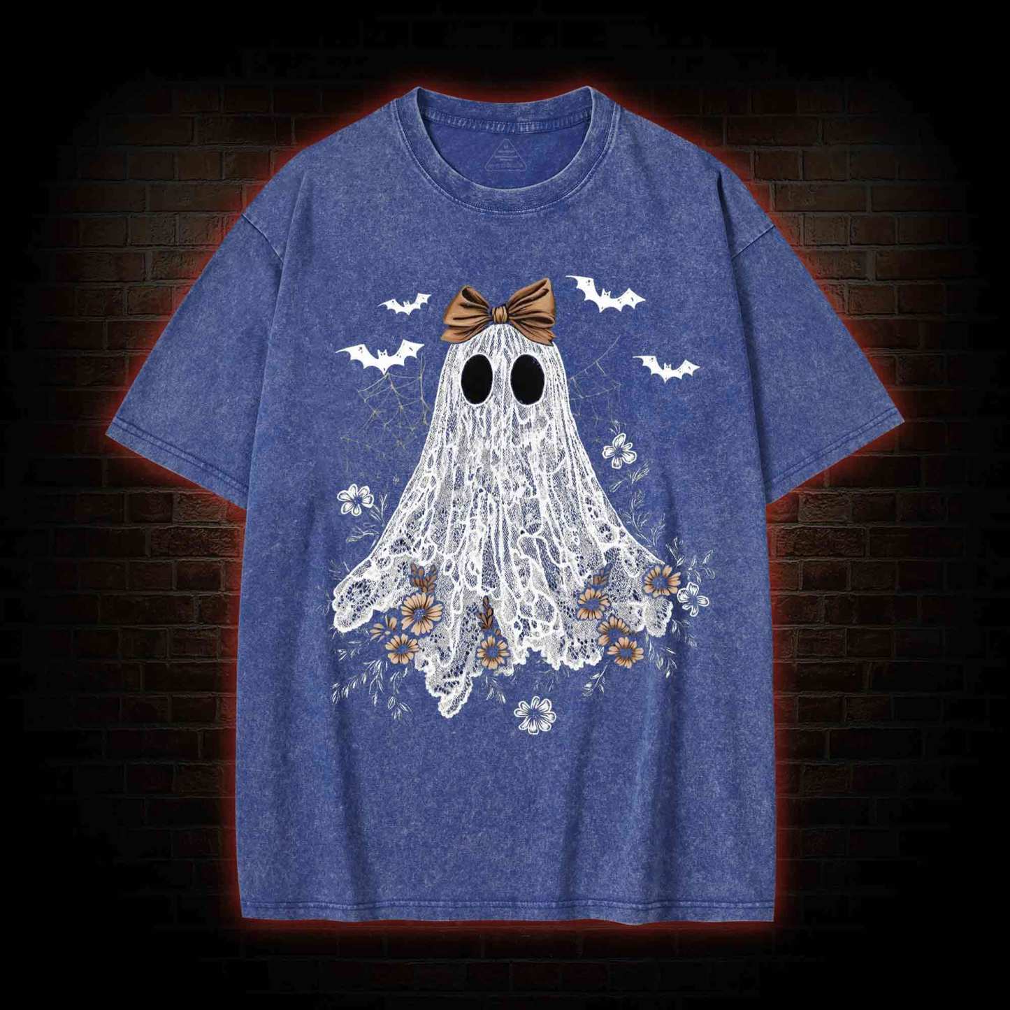 Floral Cute Halloween Ghost Washed T-shirt