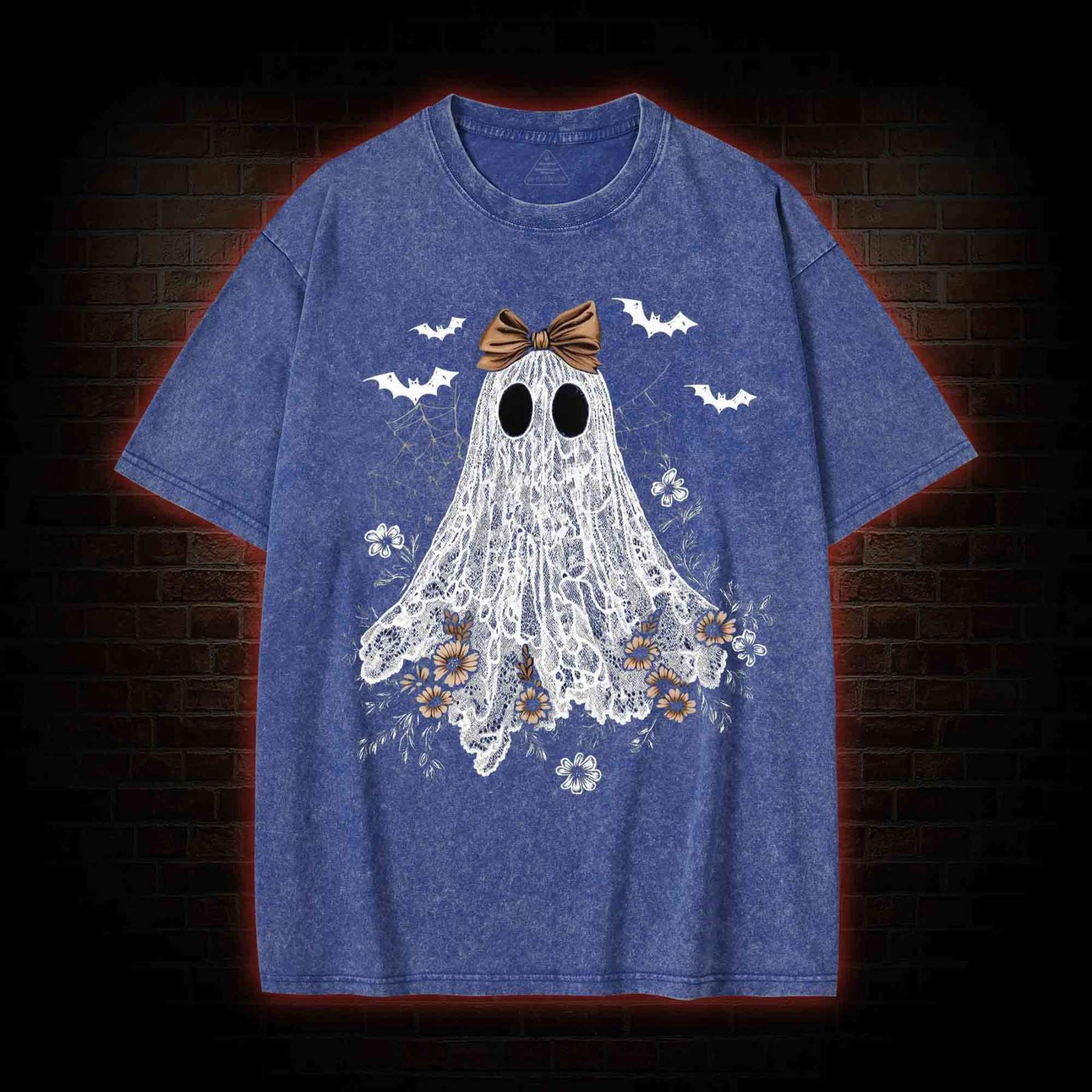 Floral Cute Halloween Ghost Washed T-shirt