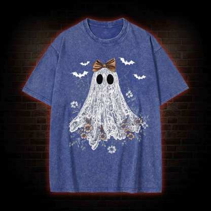 Floral Cute Halloween Ghost Washed T-shirt