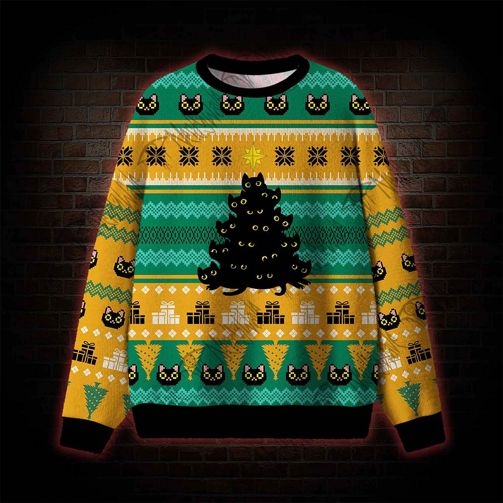 Cat Christmas Tree Ugly Sweatshirts