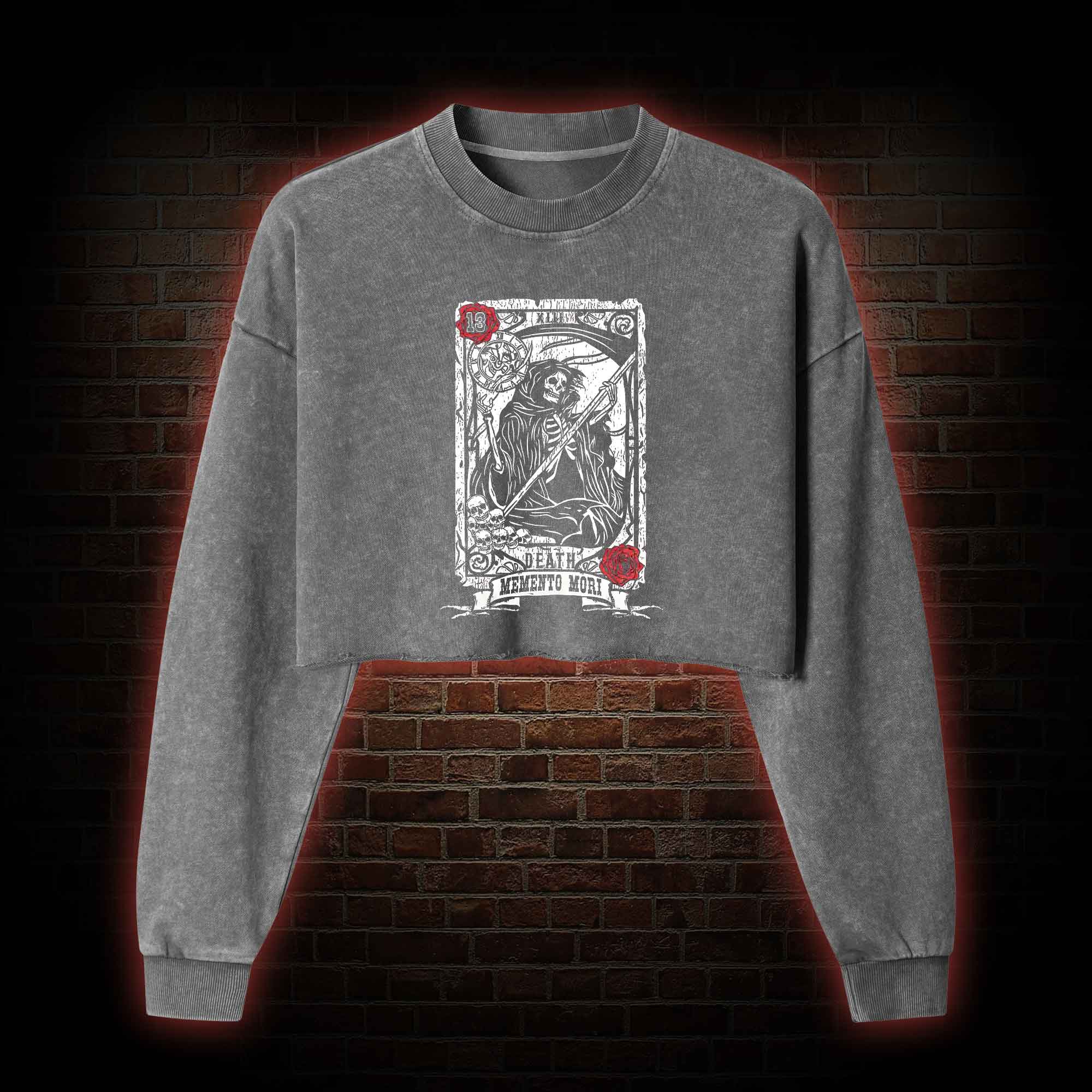 Memento Mori Washed Cropped Sweatshirts