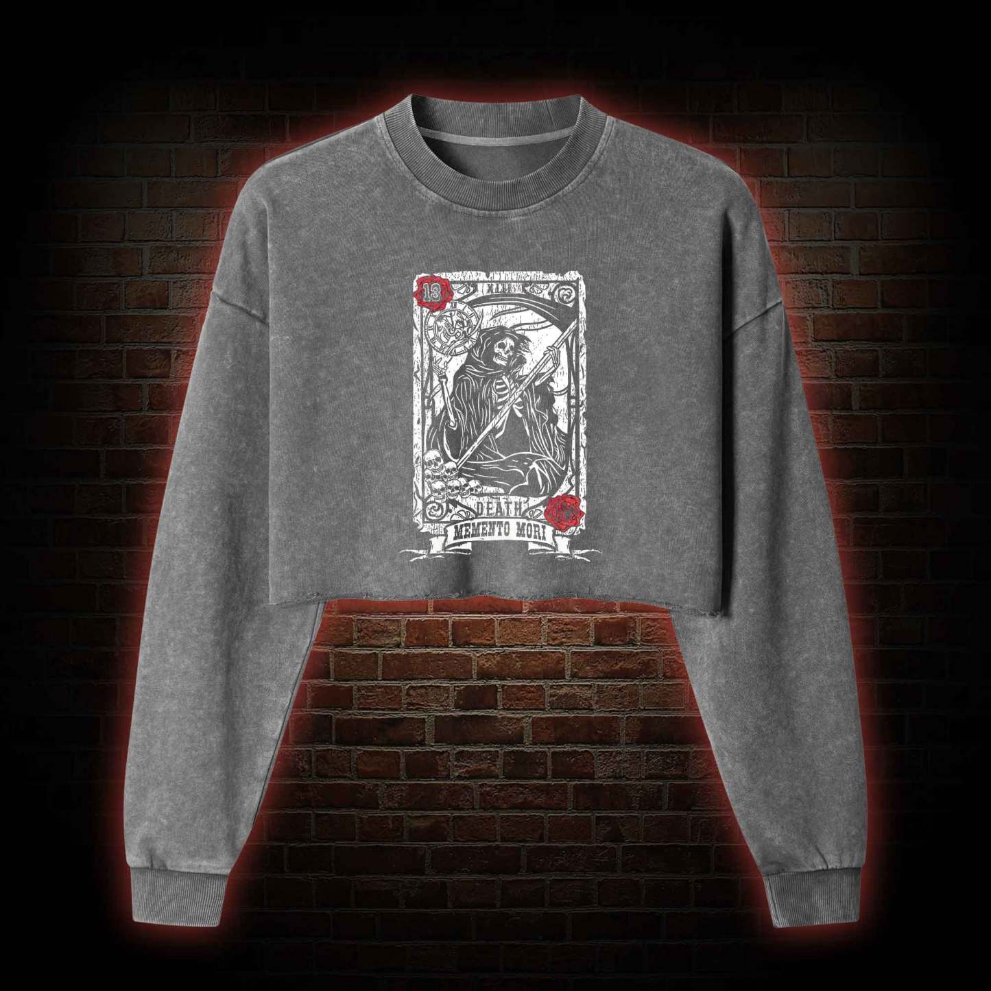 Memento Mori Washed Cropped Sweatshirts