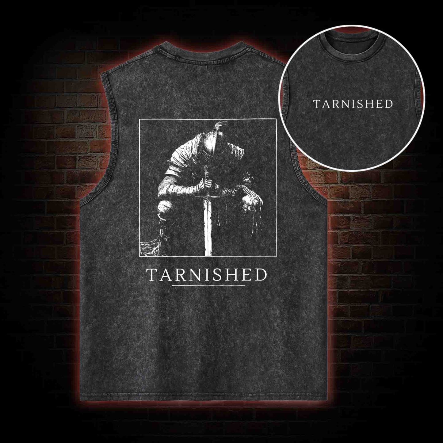 Dark Knight With Sword Back Print Washed Tank Top