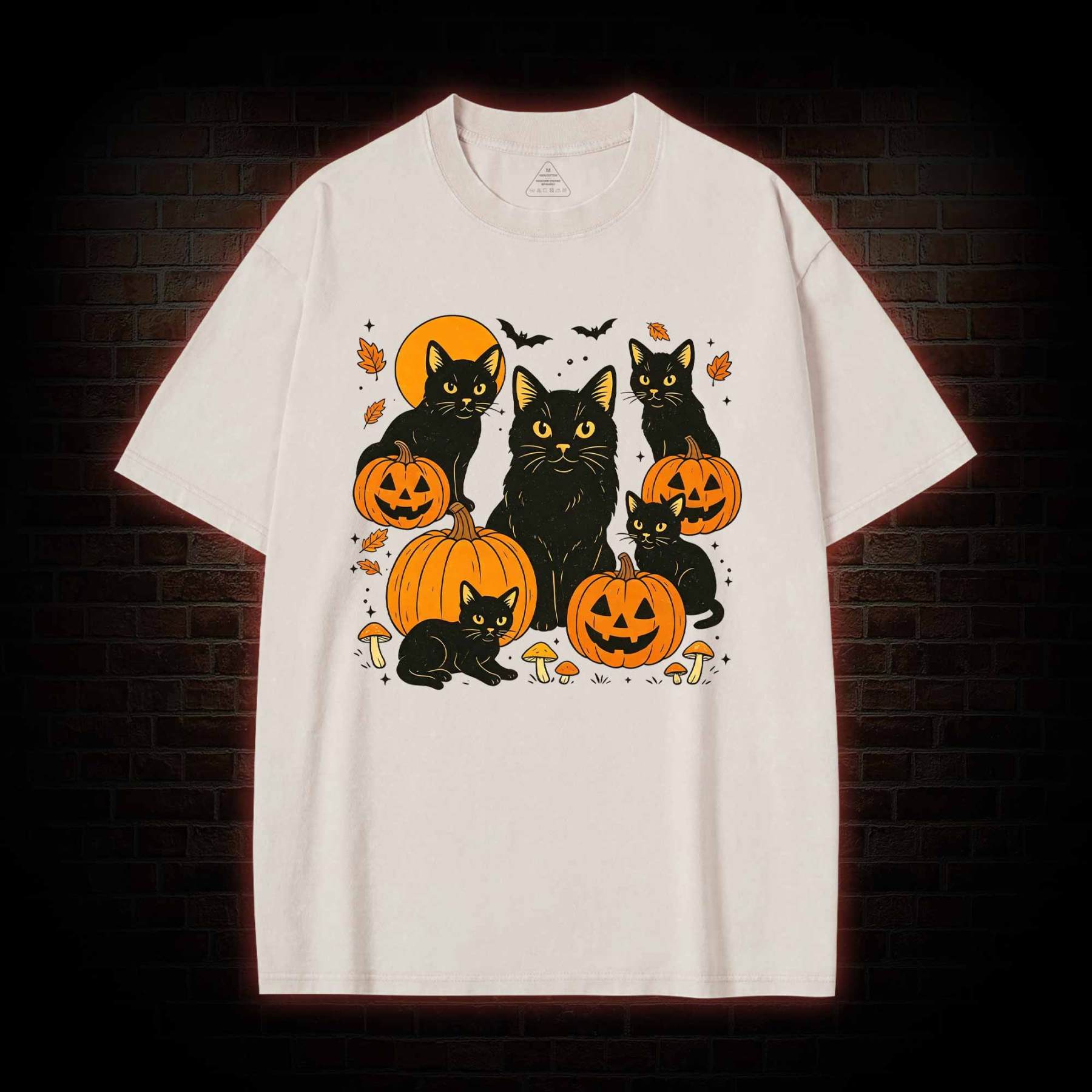 Black Cat & Pumpkins Washed T-shirt