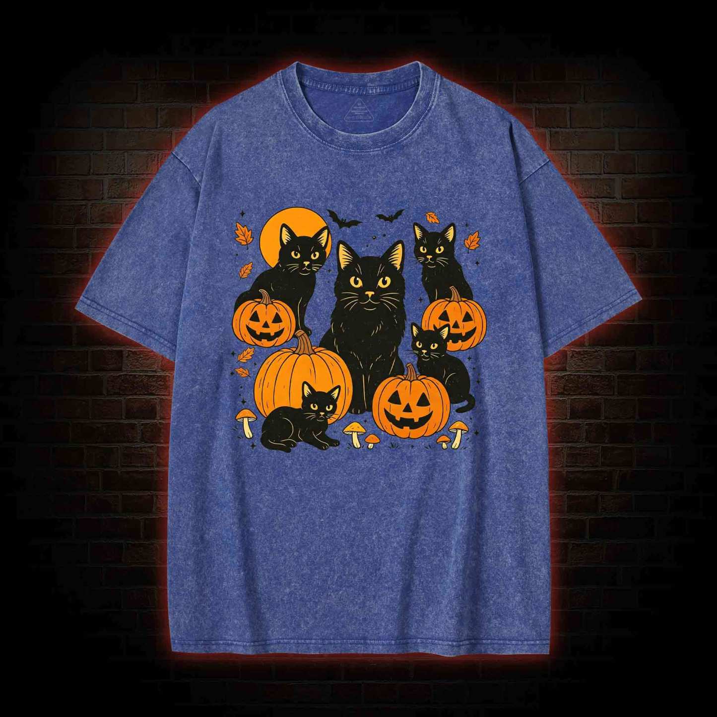 Black Cat & Pumpkins Washed T-shirt