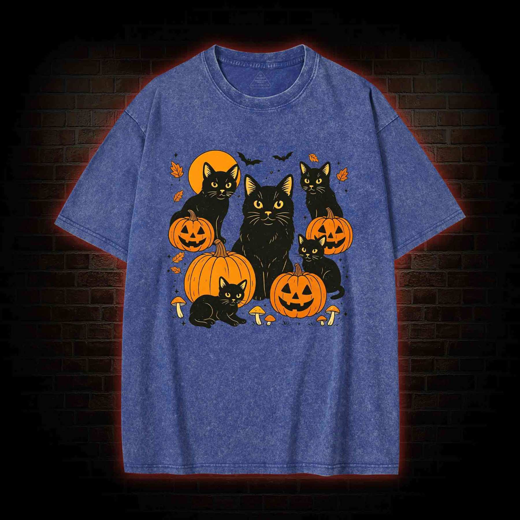 Black Cat & Pumpkins Washed T-shirt