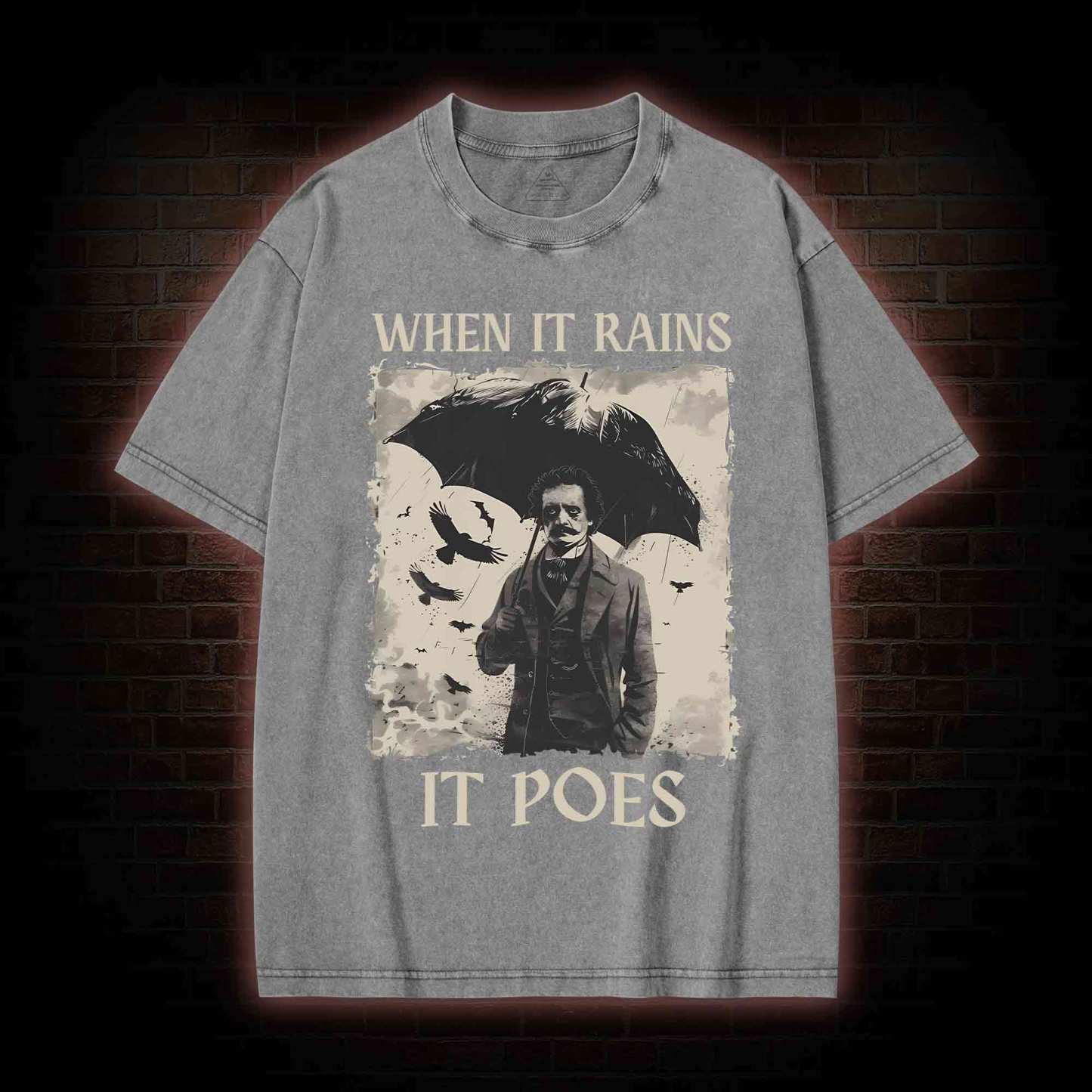 When It Rains It Poes Washed T-shirt