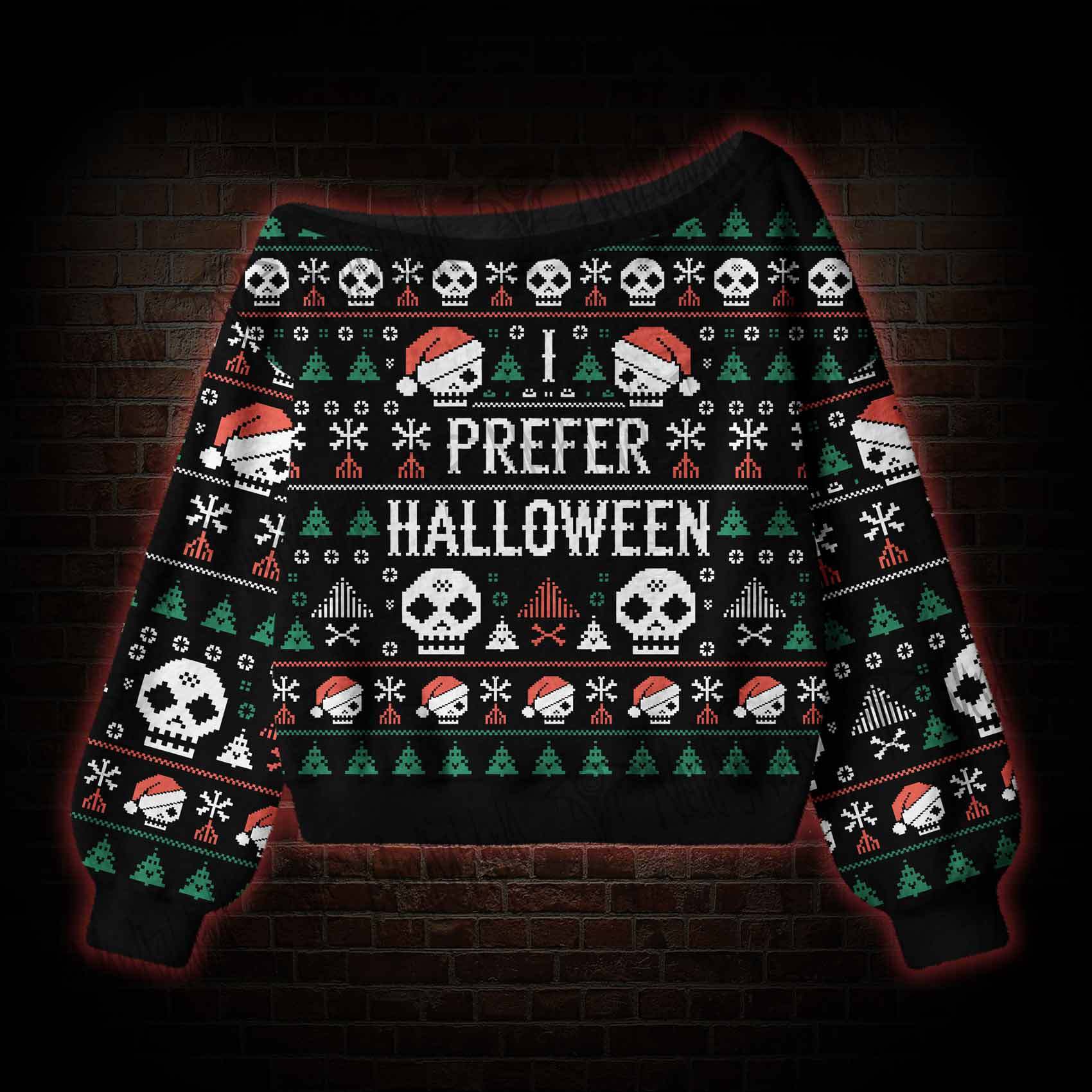 I Prefer Halloween Off Shoulder Ugly Sweater