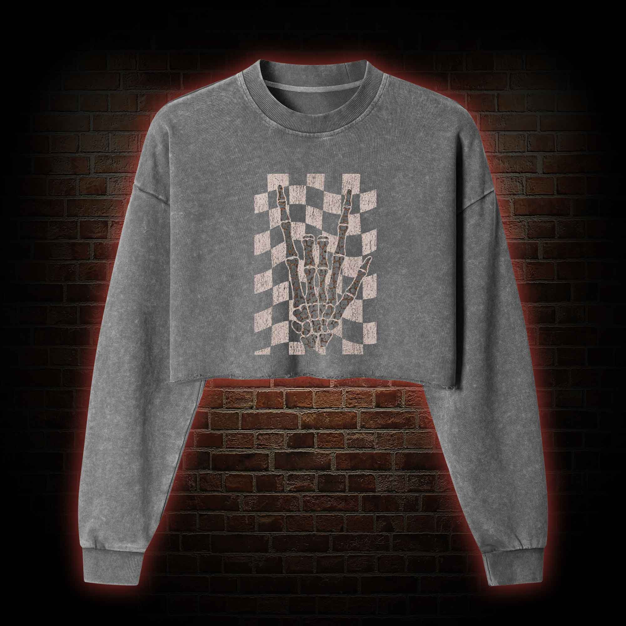 Skeleton Hand Washed Cropped Sweatshirts