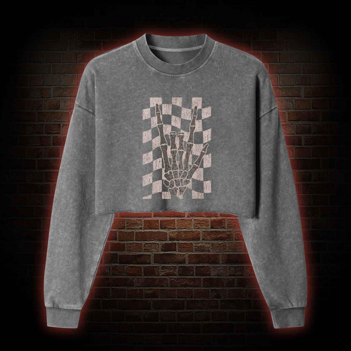 Skeleton Hand Washed Cropped Sweatshirts