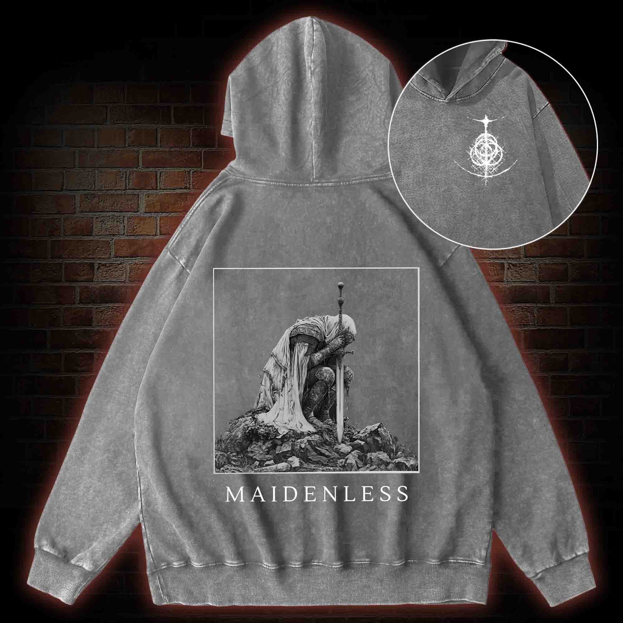 Maidenless Back Print Washed Hoodie