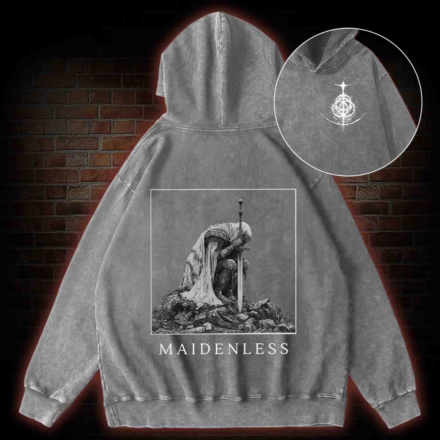 Maidenless Back Print Washed Hoodie