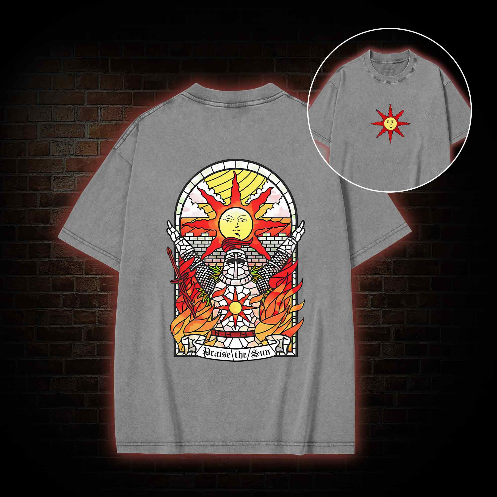 Praise the Sun Back Print Washed T-shirt