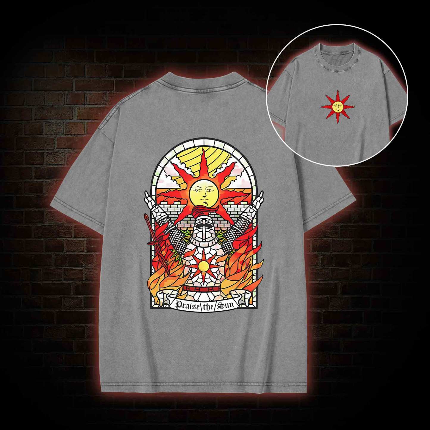 Praise the Sun Back Print Washed T-shirt