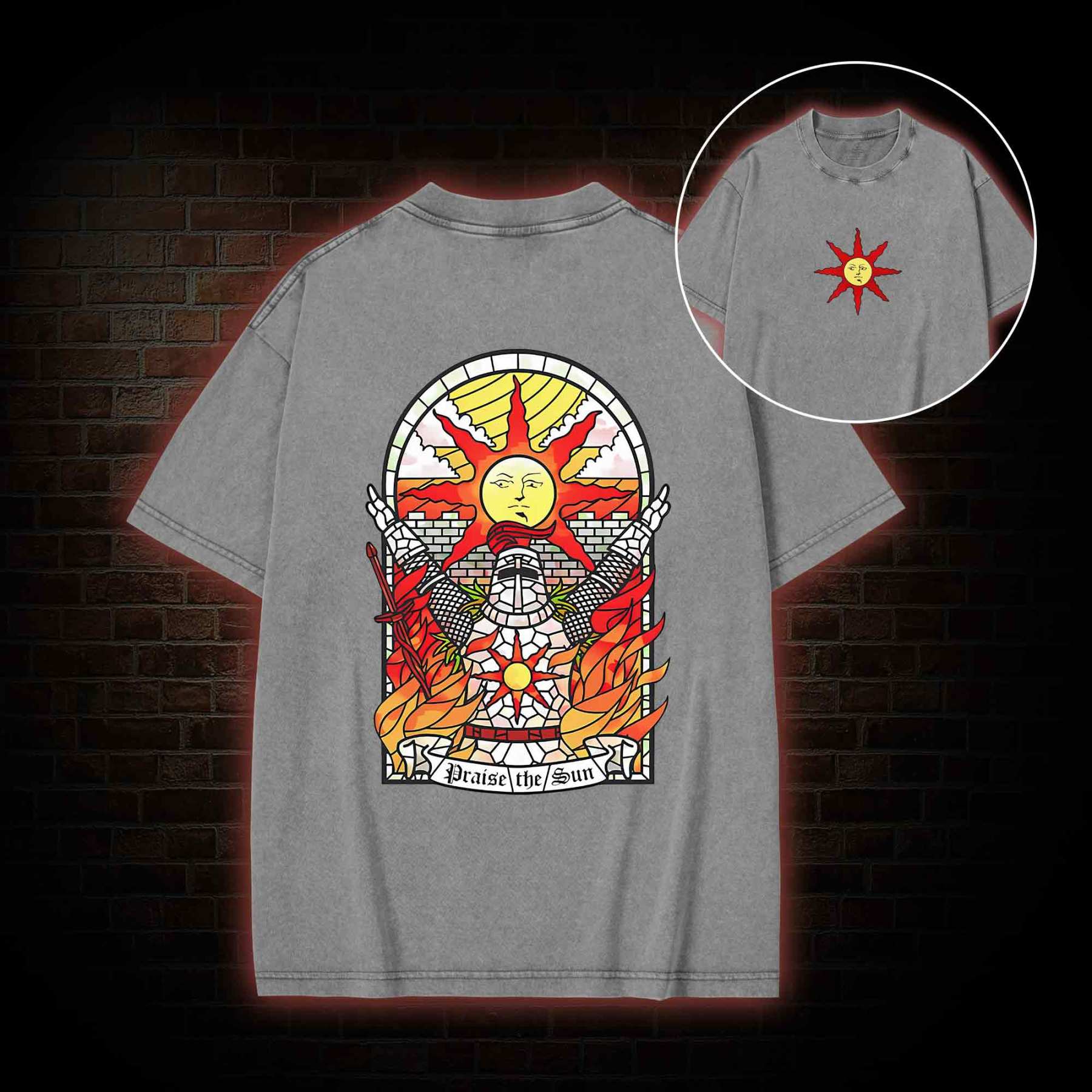 Praise the Sun Back Print Washed T-shirt