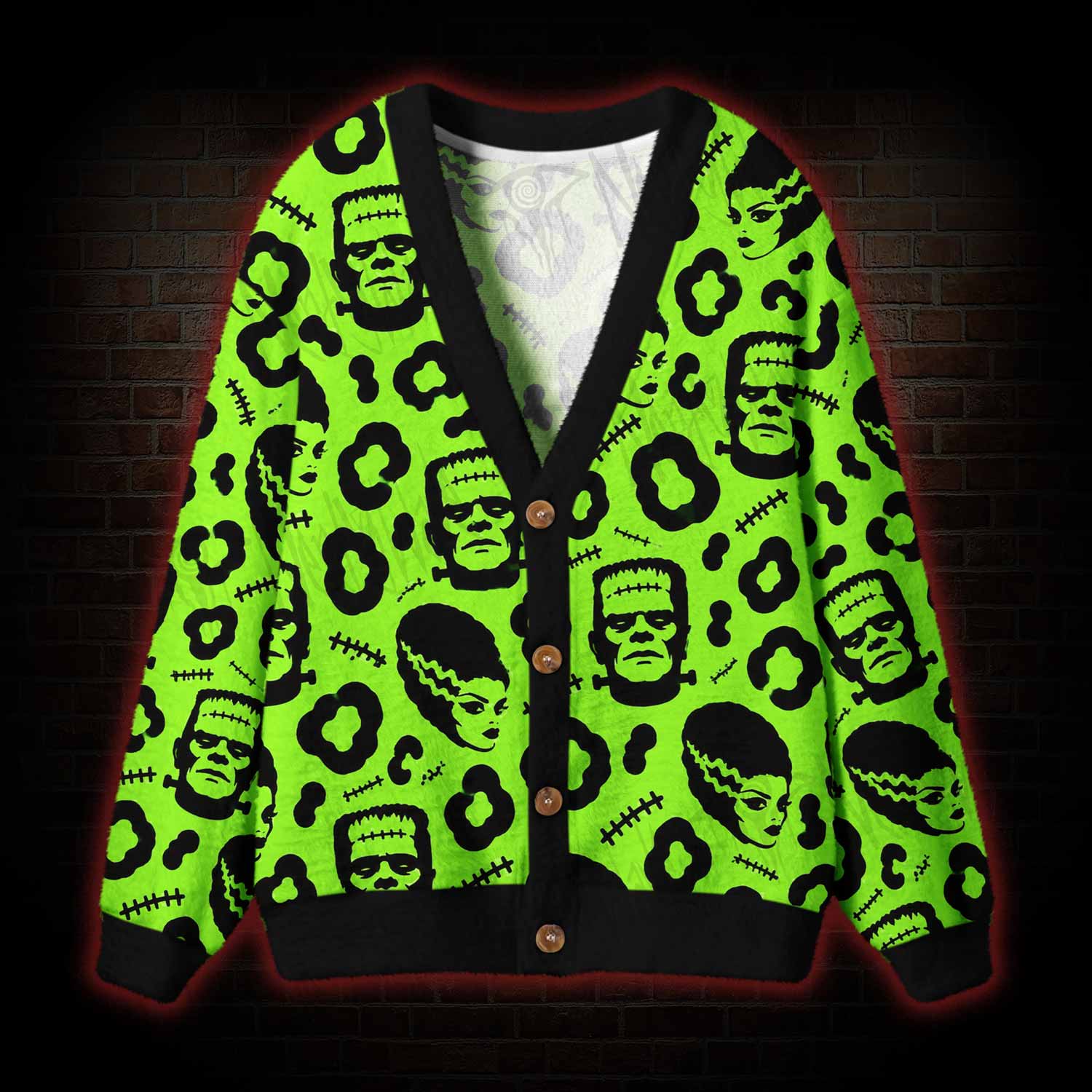 Neon Green Monster Cardigan Sweater
