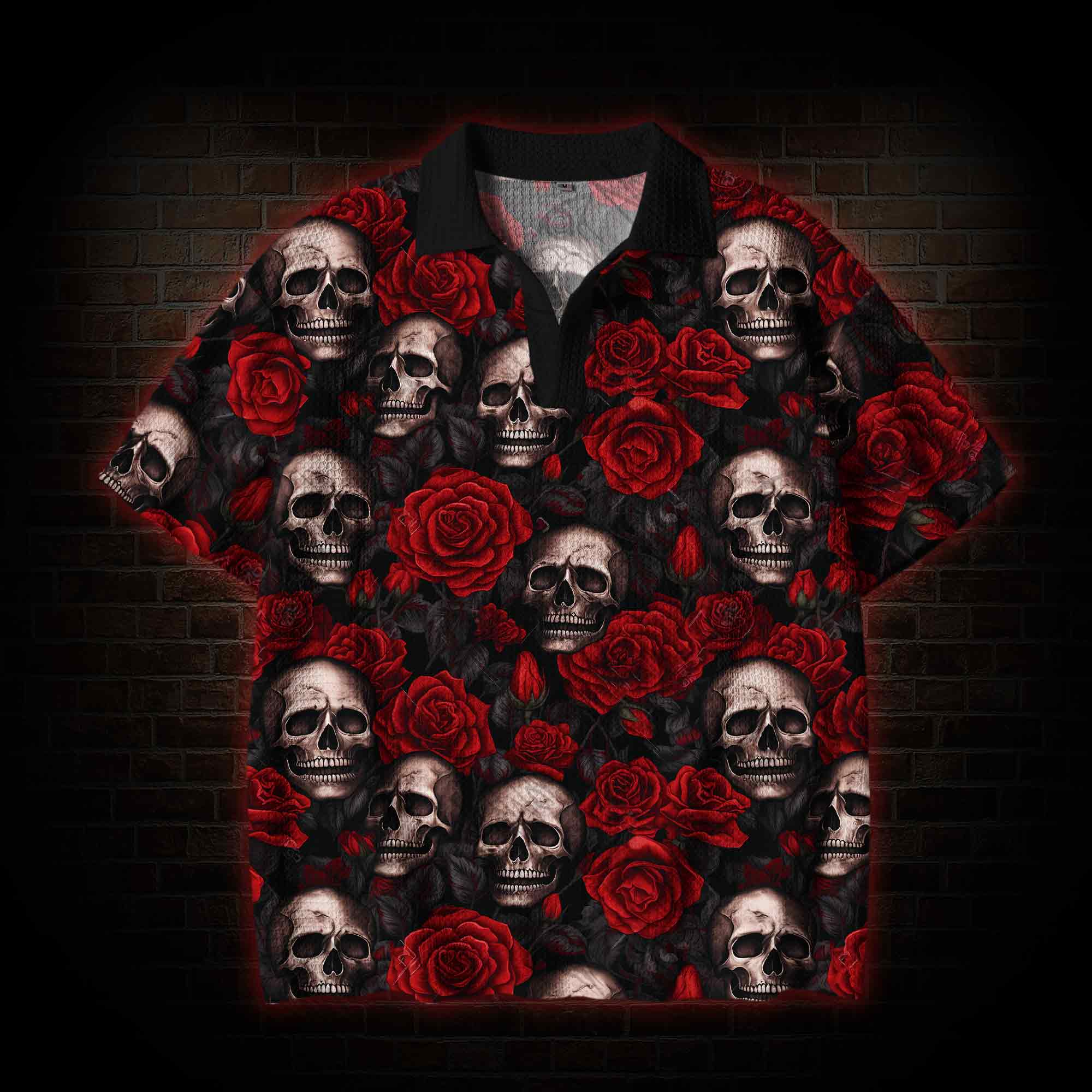 Skull and Rose Crochet Knit Polo Shirt