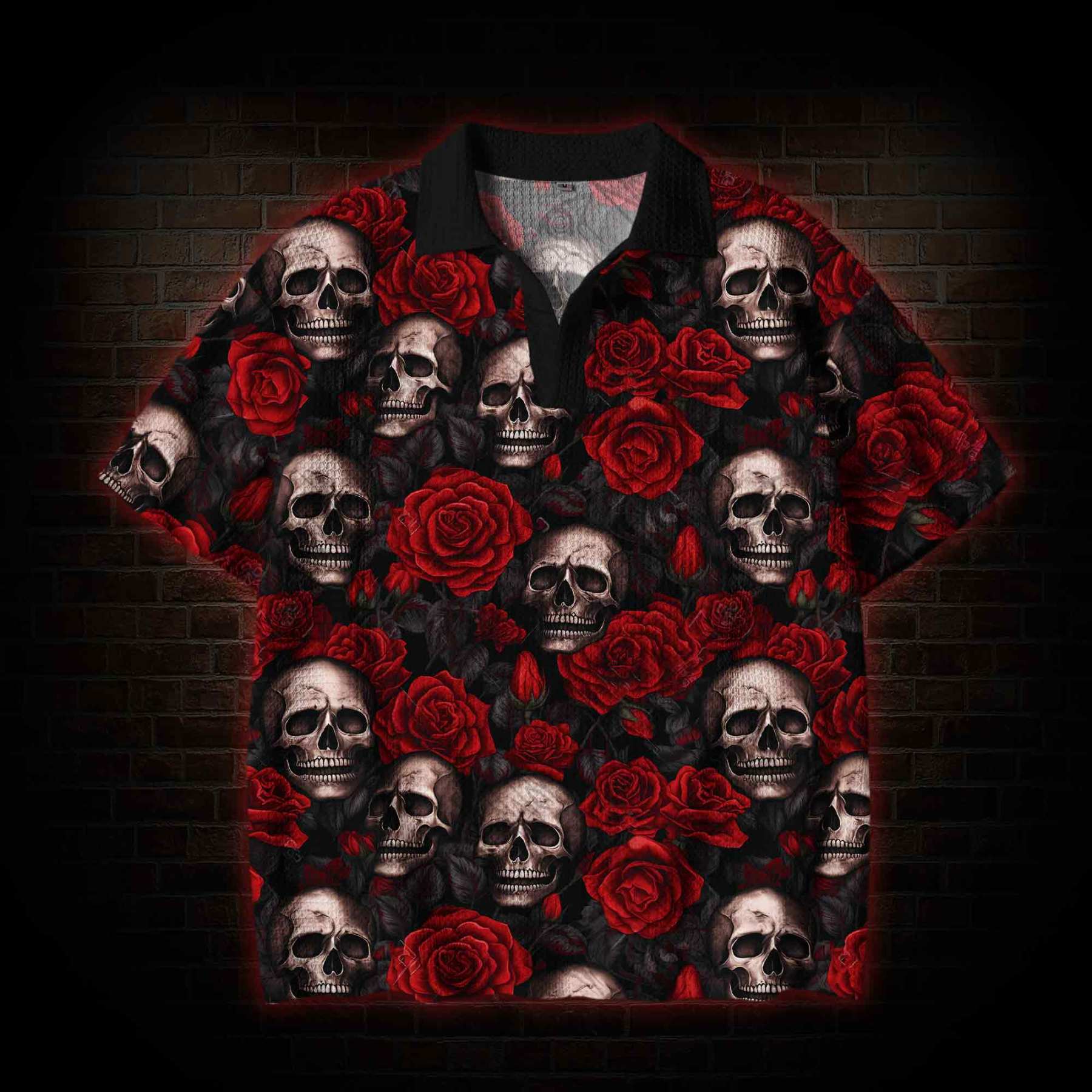 Skull and Rose Crochet Knit Polo Shirt