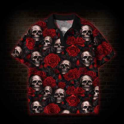 Skull and Rose Crochet Knit Polo Shirt