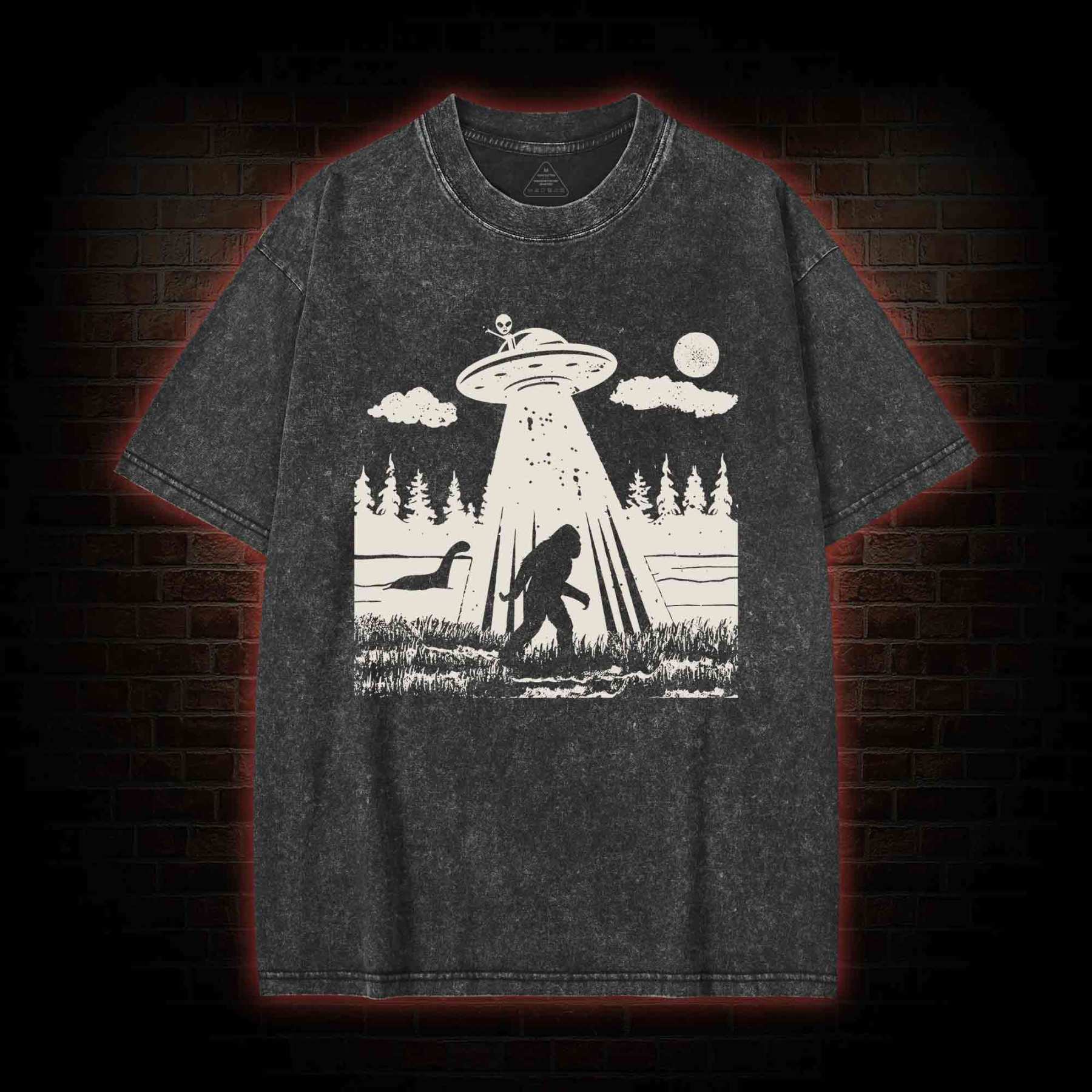 Bigfoot Sasquatch Alien UFO Loch Ness Monster Washed T-shirt