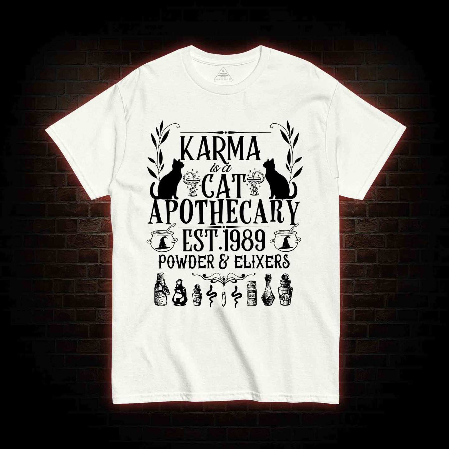 Karma Is A Cat Apothecary T-shirt 