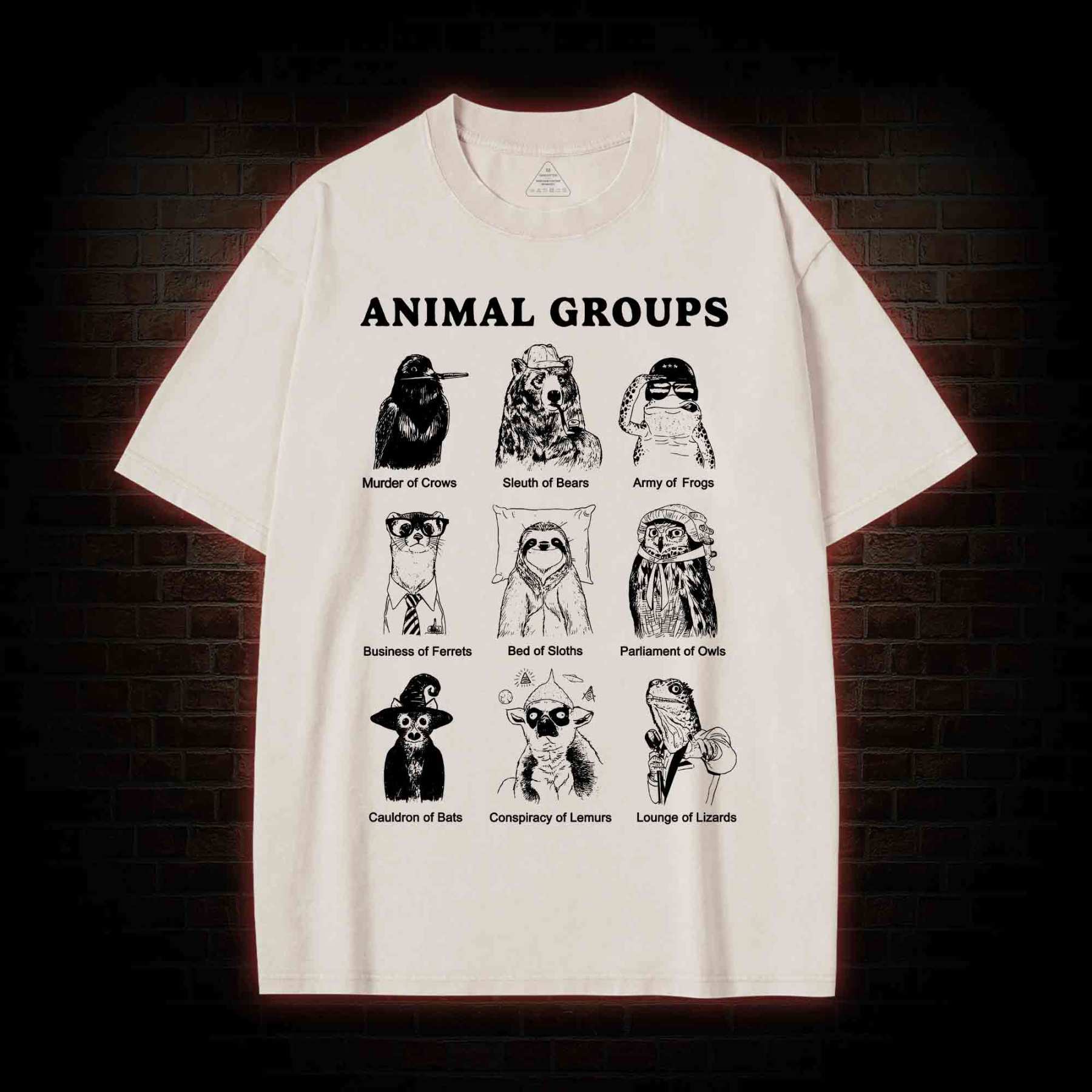 Animal Groups Washed T-shirt