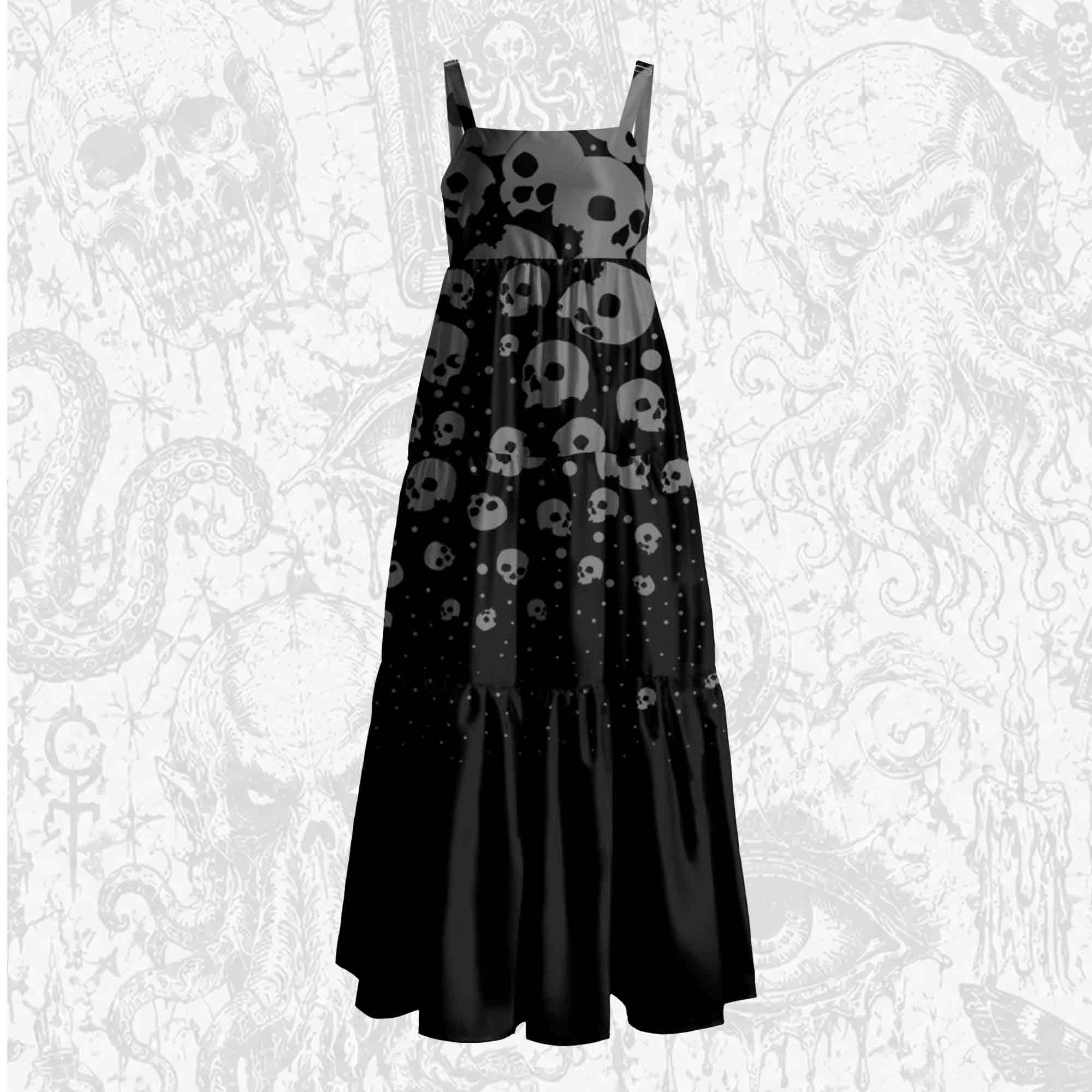 Skull Cascade Wide Straps Maxi Dress