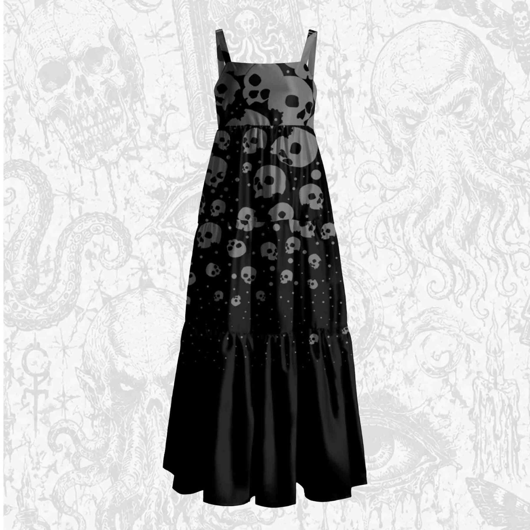 Skull Cascade Wide Straps Maxi Dress
