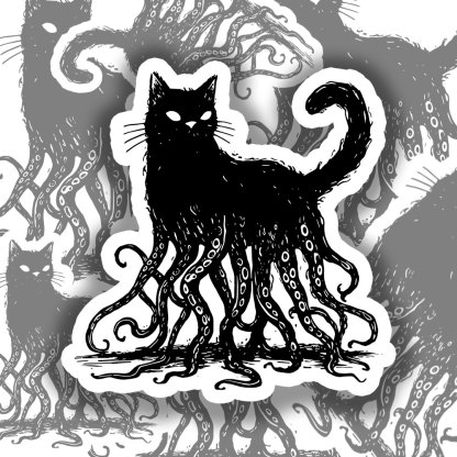 Octopus And Black Cat Sticker