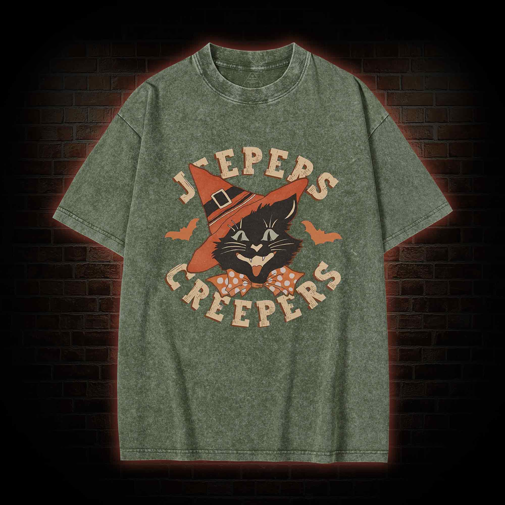 Halloween Black Cat Washed T-shirt