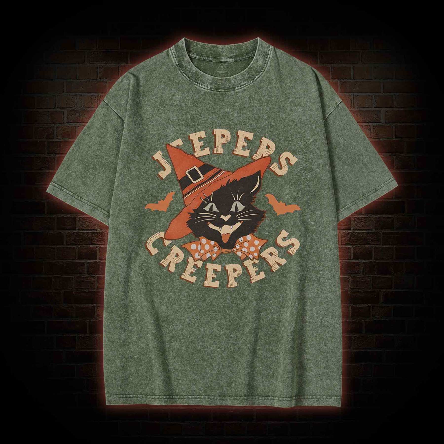 Halloween Black Cat Washed T-shirt