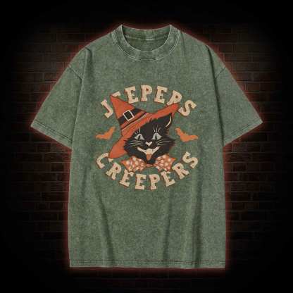Halloween Black Cat Washed T-shirt