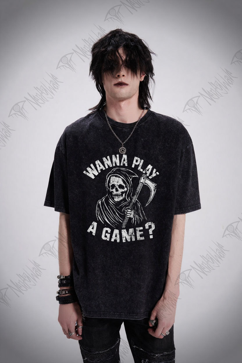 Wanna Play A Game Grim Reaper Washed T-shirt