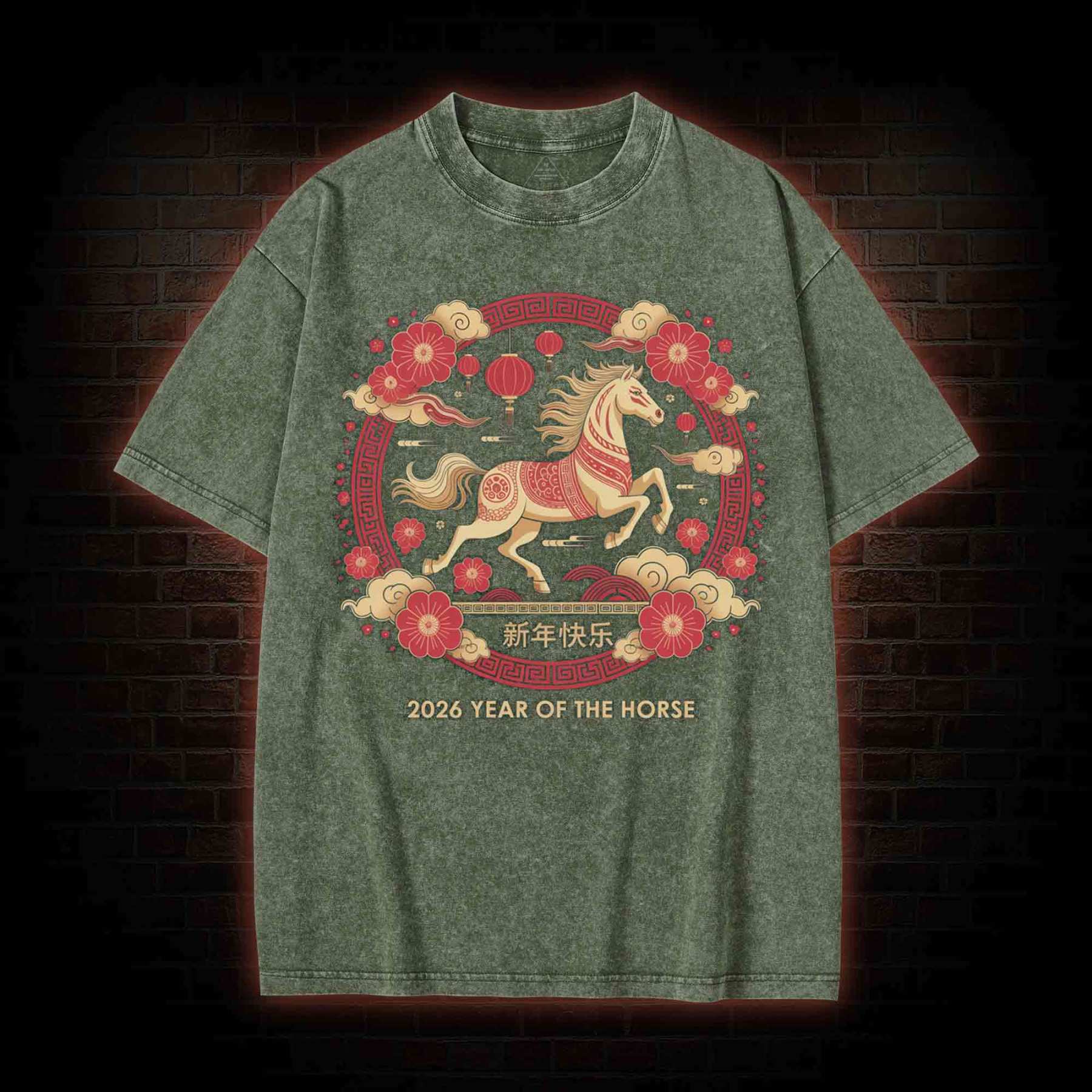 Chinese Horse New Year Washed T-shirt